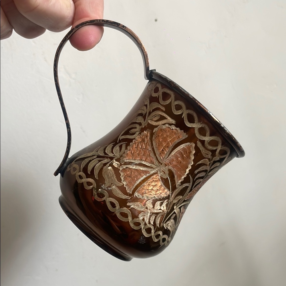 •| vintage etched brass Turkish cup - Picture 2 of 13